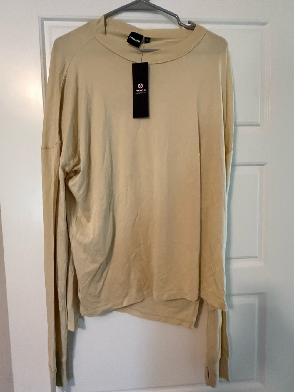 Mono B Long Sleeve Crewneck Top in Beige